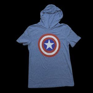 Marvel Mens Captain America Shield Hooded Hoodie Short Sleeve Shirt New